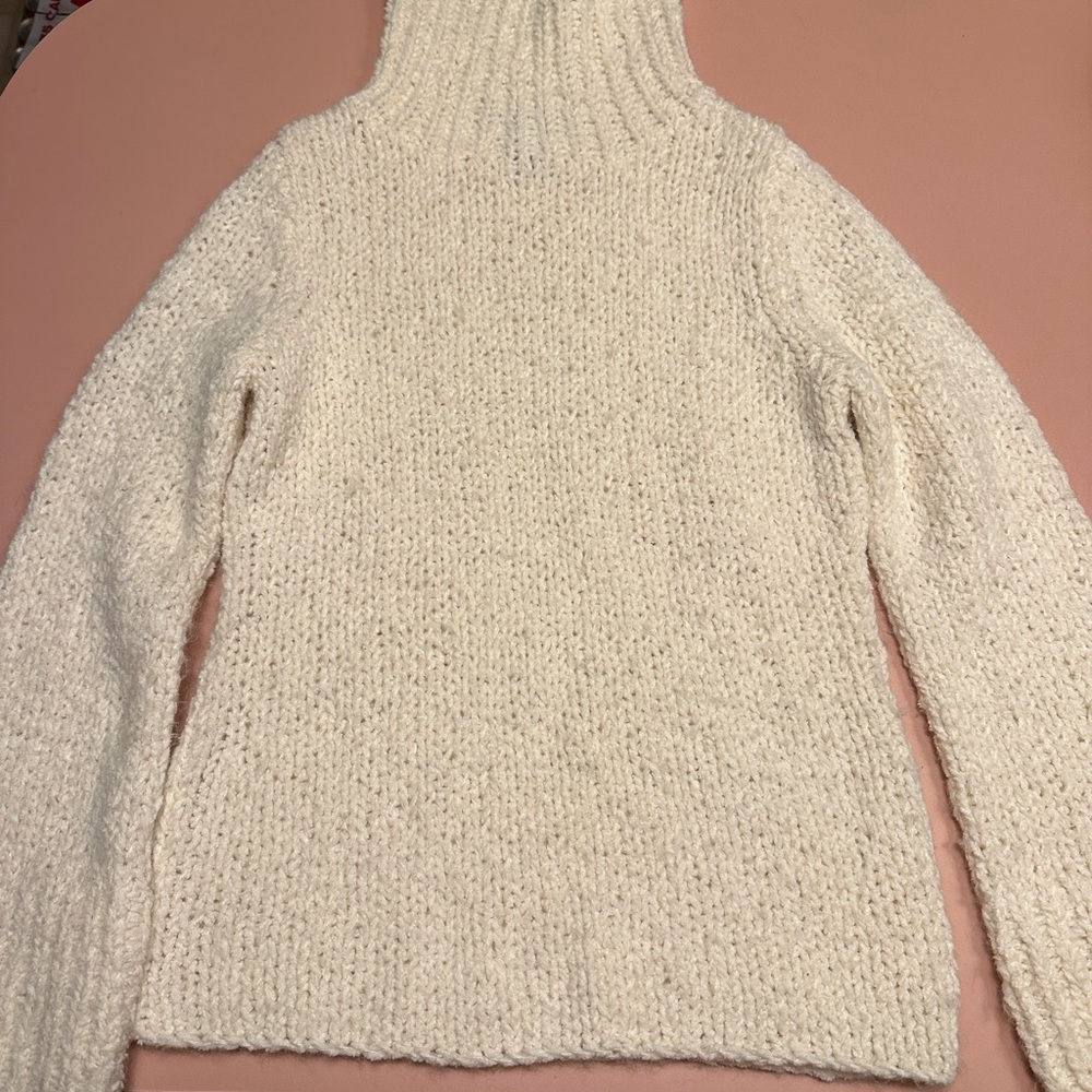 Cozy Express Handknit White Turtleneck Sweater